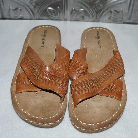 Easy Spirit Size 7 Brown Leather Super Comfy Slip On Sandals - Picture 1 of 5